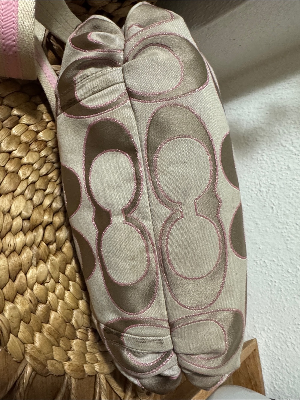 Coach Poppy Beige and Pink Signature Canvas Crossbody Purse - Vintage - Picture 12 of 17